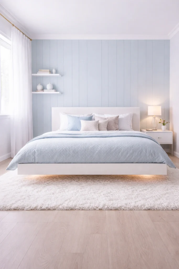 Baby Blue Floating Platform Bed Bedroom Style