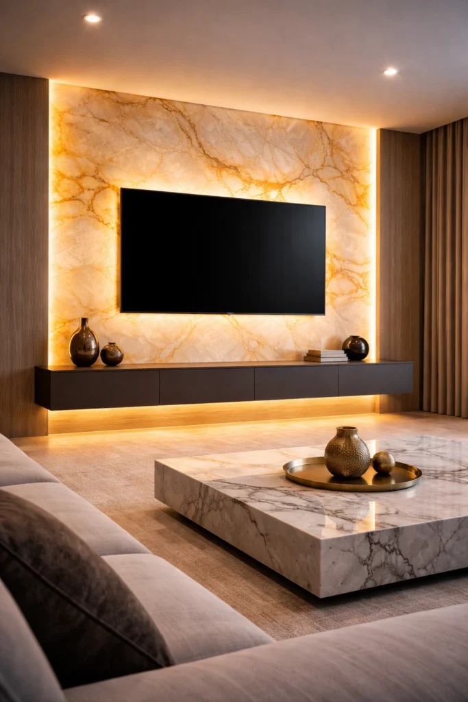 Backlit Onyx Luxury TV Wall Idea