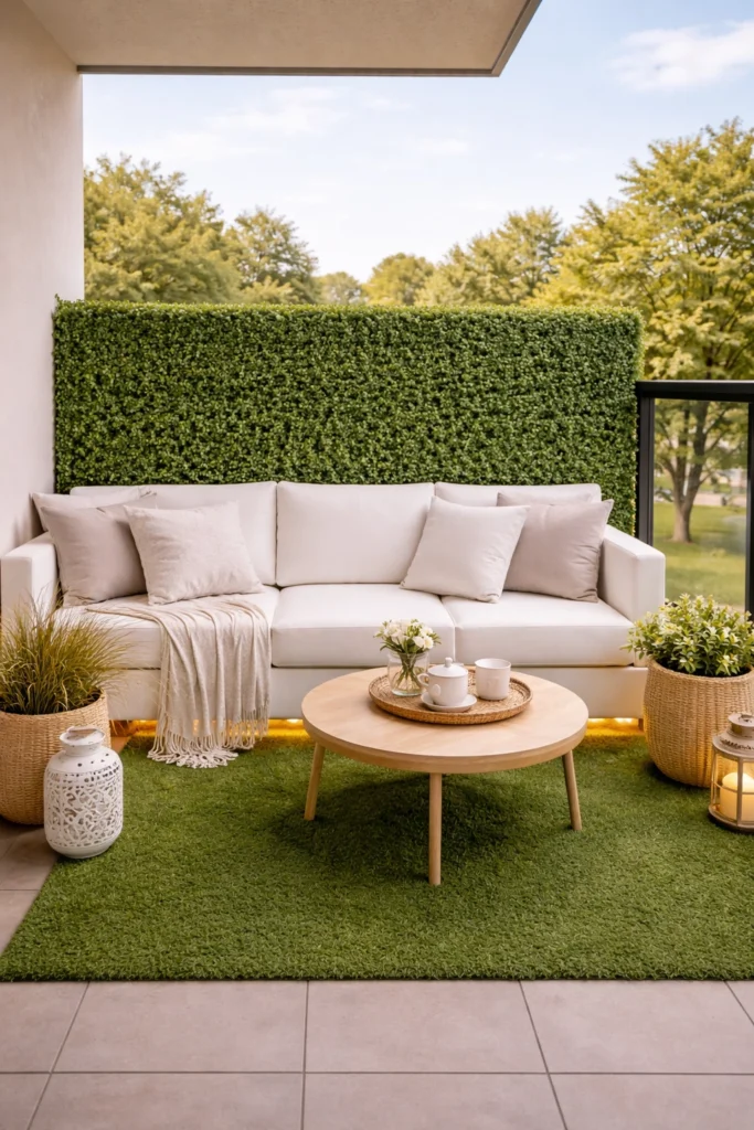 Balcony with Artificial Hedge Wall + Clean Privacy Style