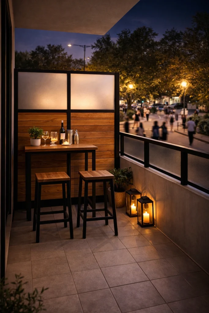 Balcony with Compact Bar Setup + Privacy Wall Style
