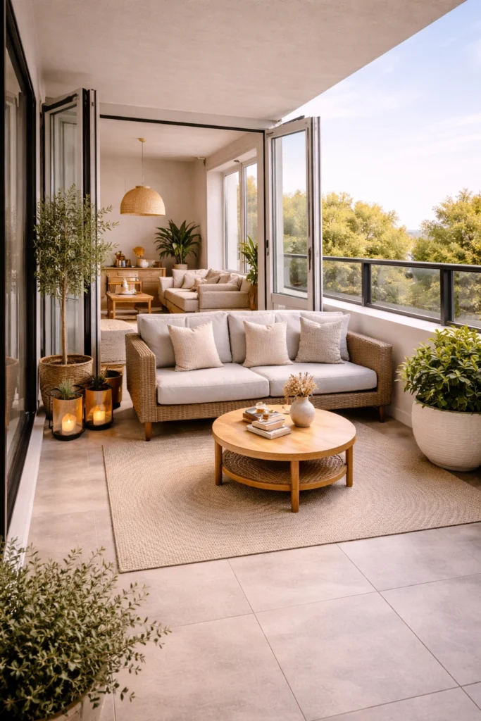 Balcony with Foldable Glass Doors + Indoor-Outdoor Feel Style