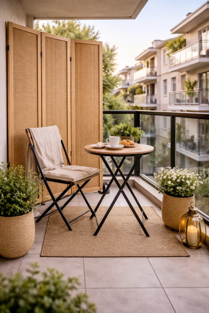 Balcony with Foldable Privacy Panels + Compact Setup Style