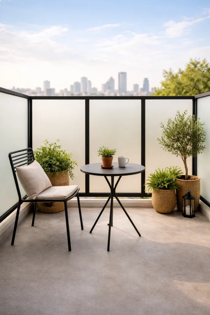 Balcony with Frosted Glass Panels + Minimal Setup Style