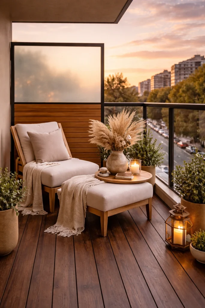 Balcony with Glass + Wood Combo Divider Style