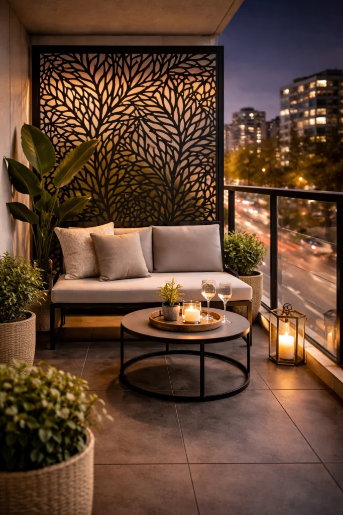 Balcony with Laser Cut Metal Screen + Modern Pattern Style