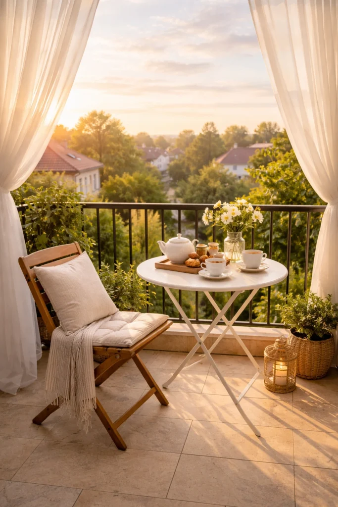 Balcony with Sheer Curtains + Morning Tea Vibe Style