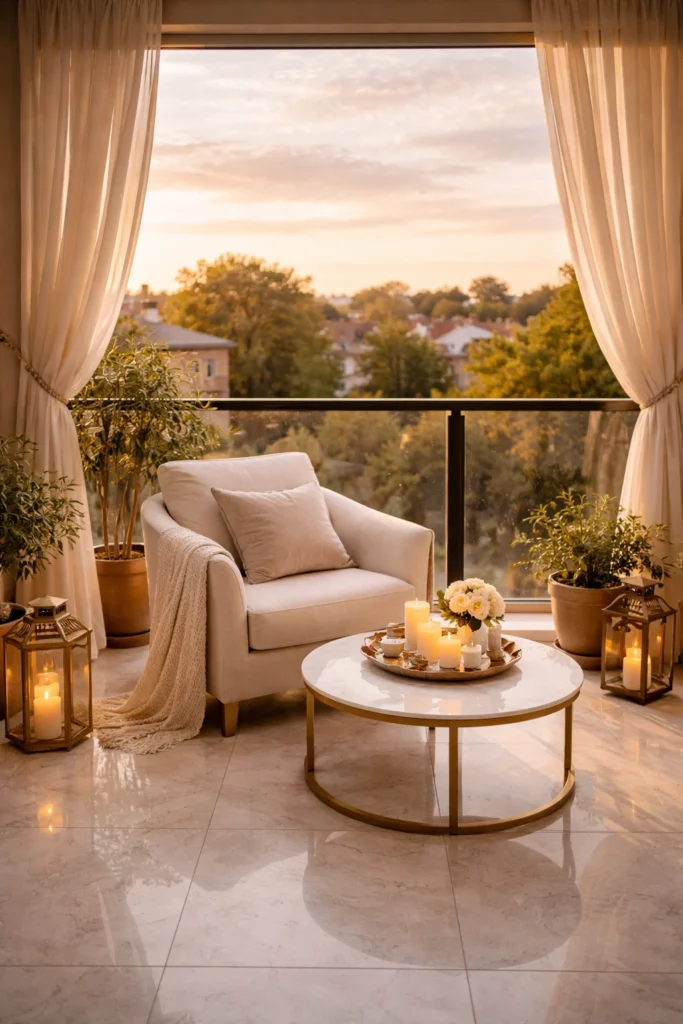 Balcony with Sliding Fabric Panels + Luxury Feel Style