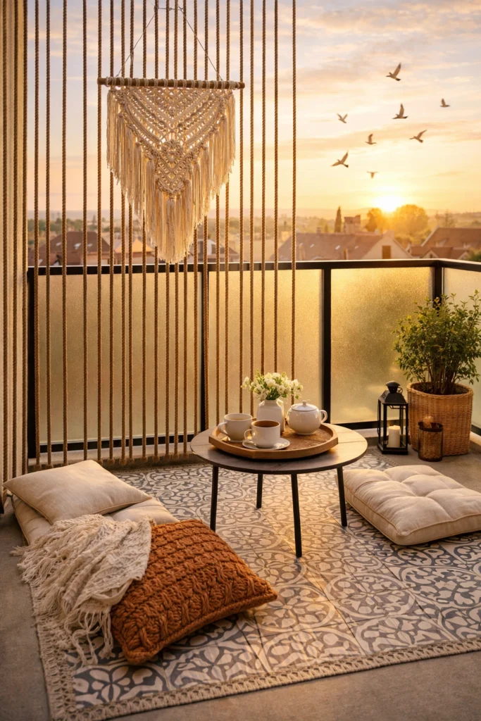 Balcony with Vertical Rope Wall + Boho Feel Style