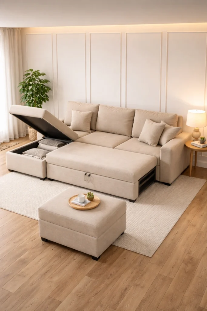 Beige Storage Chaise Sleeper Idea