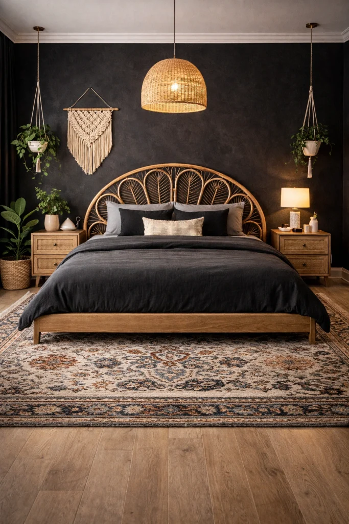 Black Boho Chic Bedroom Style