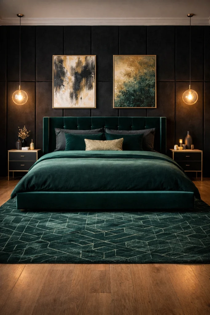 Black & Emerald Luxury Bedroom Style