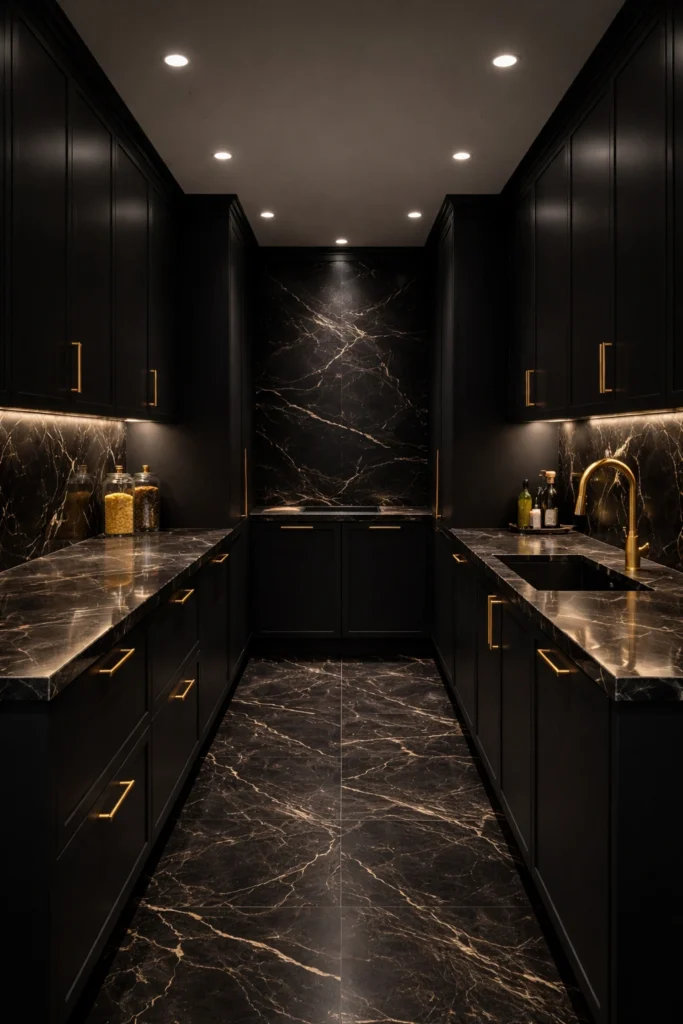 Black Luxury Galley Kitchen Idea