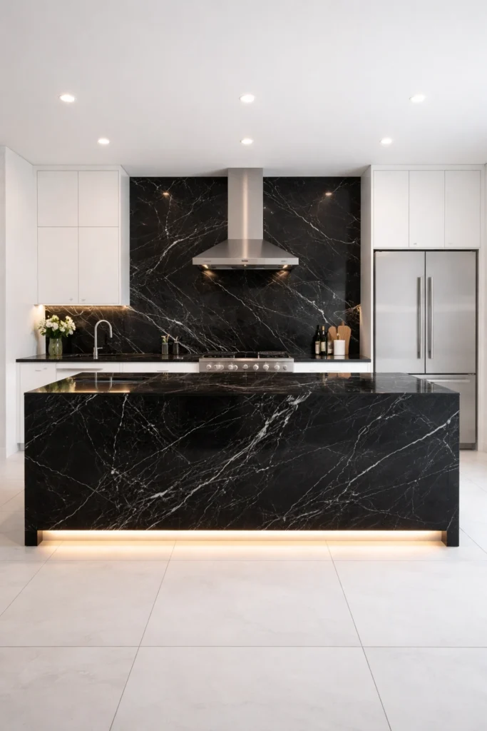 Black Marble Statement Kitchen Idea