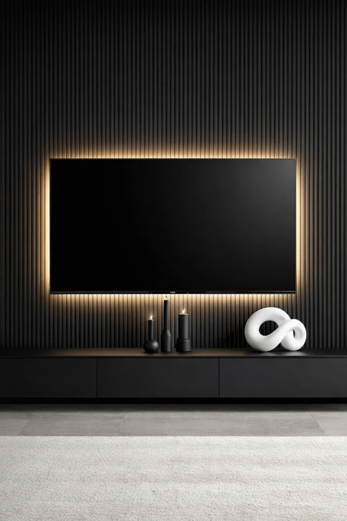 Black Ribbed Texture Feature Wall Style