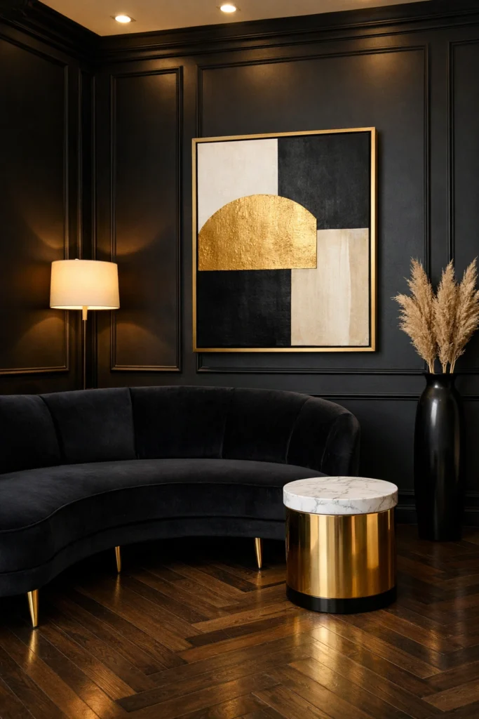 Black Velvet Luxe Living Room Idea