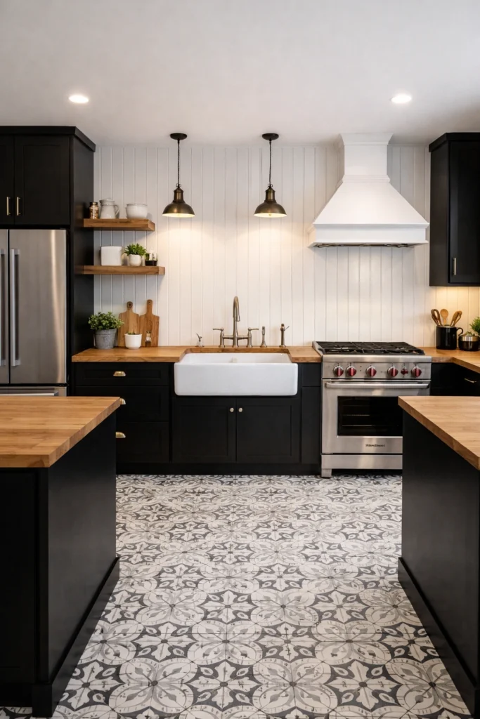 Black & White Farmhouse Kitchen Idea