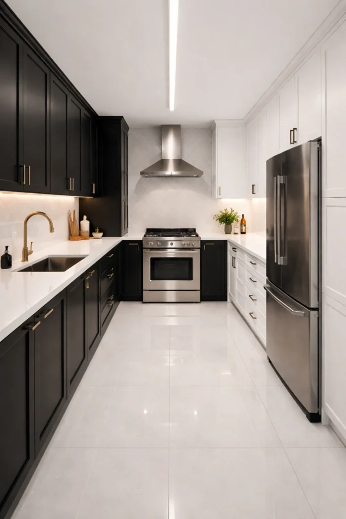 Black & White Galley Kitchen Idea