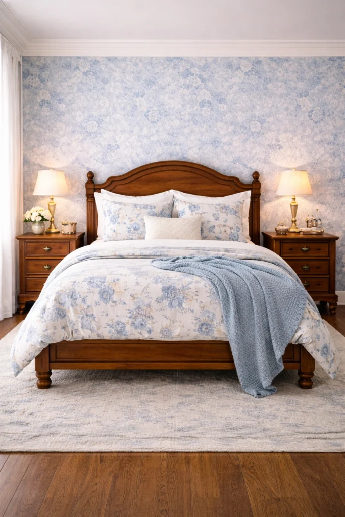 Blue Floral Vintage Bedroom Style
