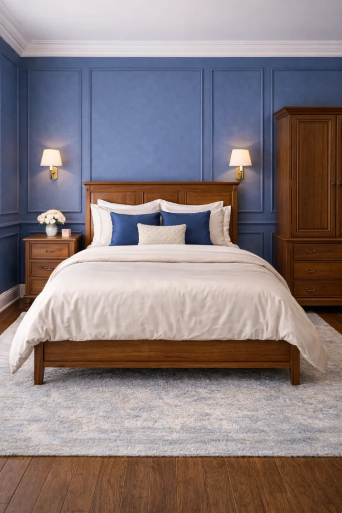 Blue Paneled Classic Bedroom Style