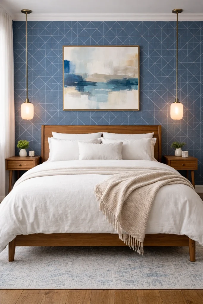 Blue Patterned Wallpaper Bedroom Style