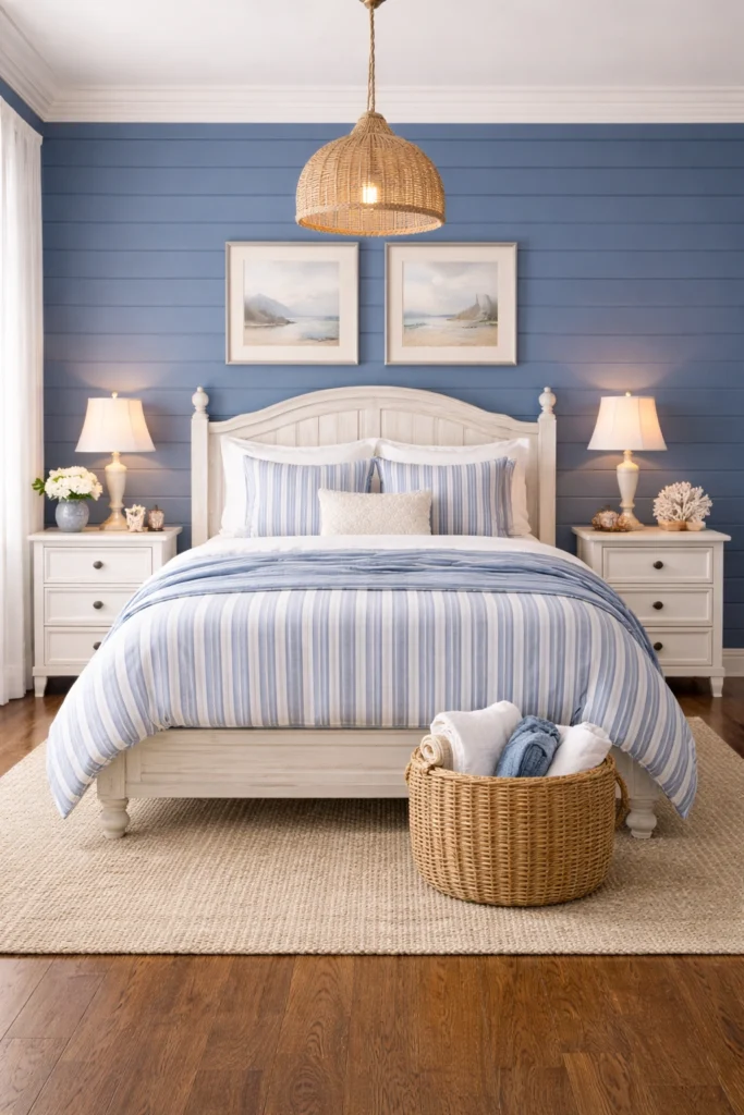 Blue and White Coastal Bedroom Style