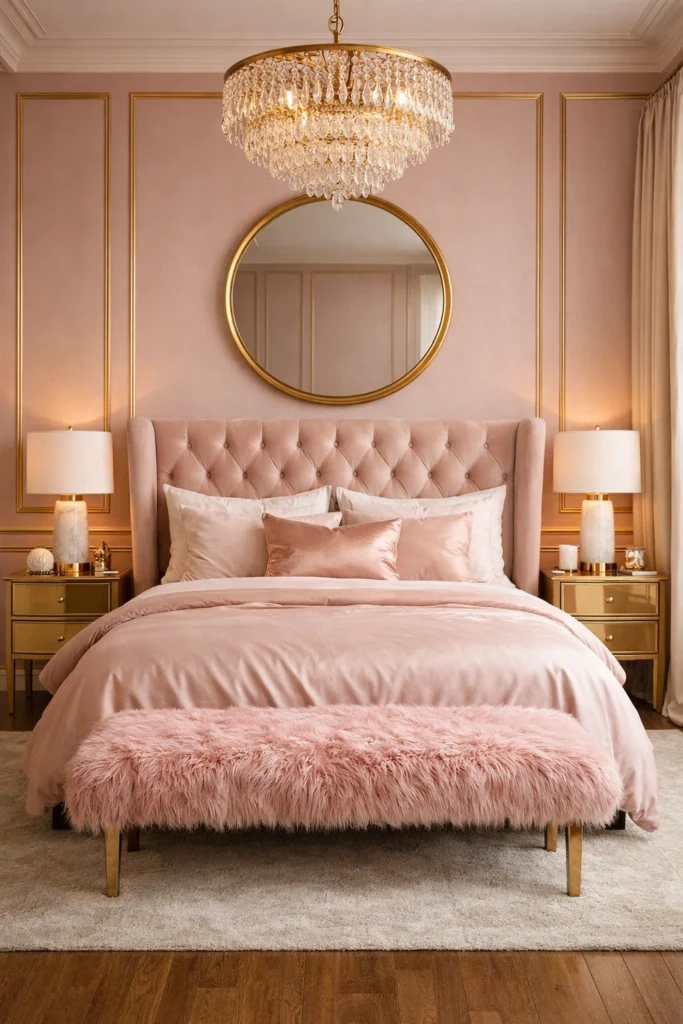Blush Pink Velvet Luxury Bedroom Style