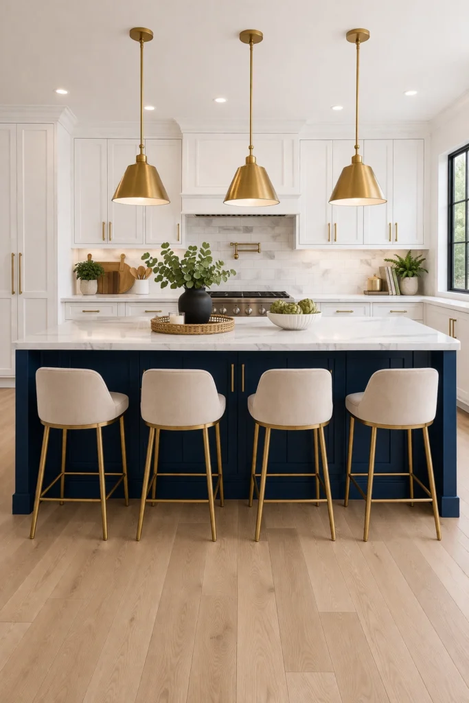 Bold Navy Blue Statement Kitchen Island Idea