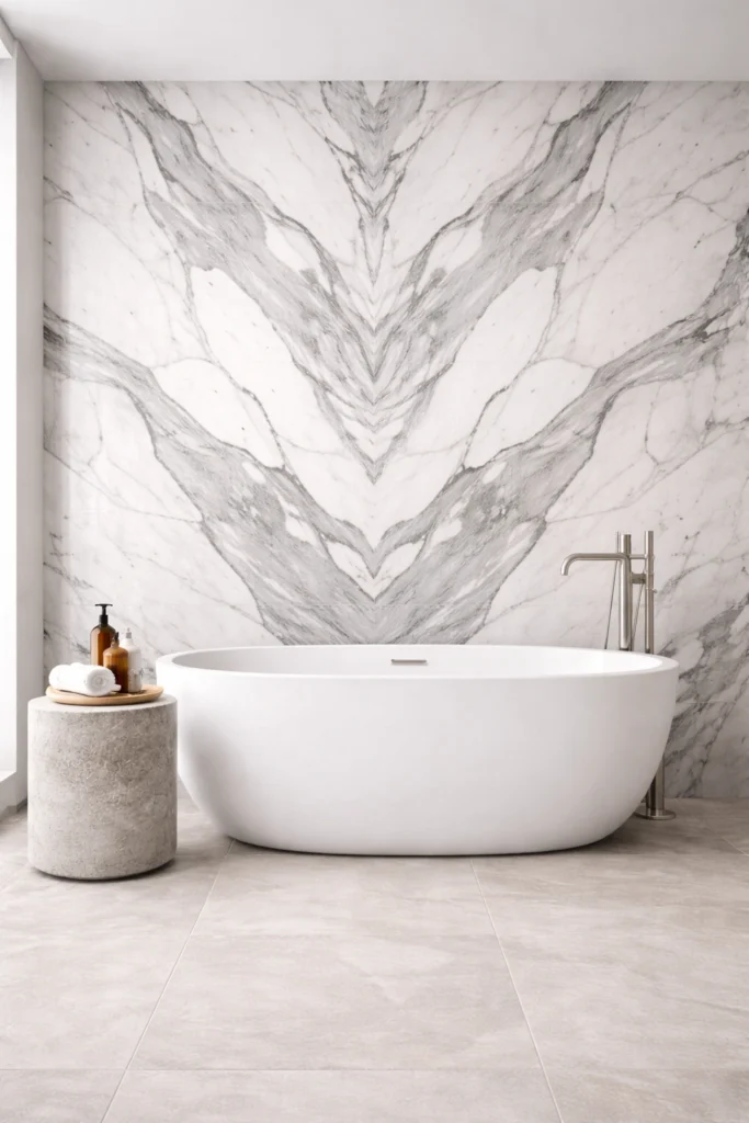 Bookmatched Marble Feature Wall Style