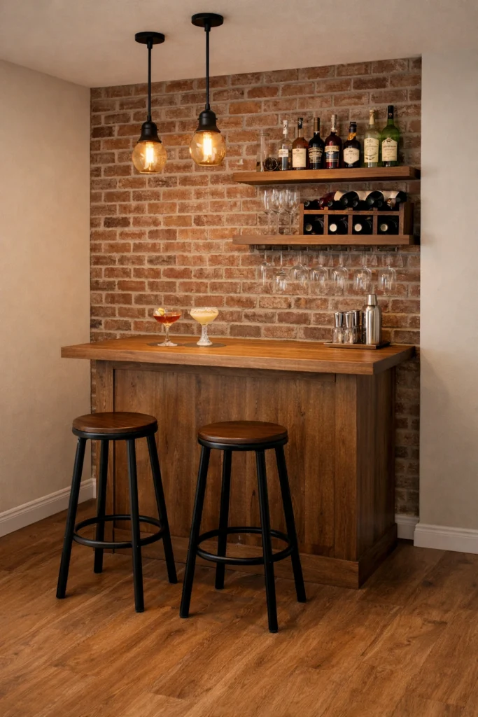 Brick Accent Basement Bar Style