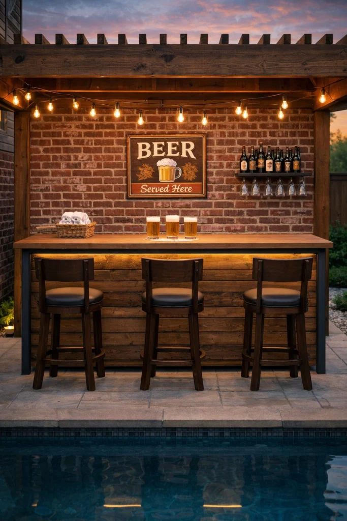 Brick Wall Backyard Bar Idea