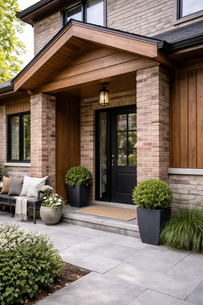 Brick & Wood Mixed Porch Idea