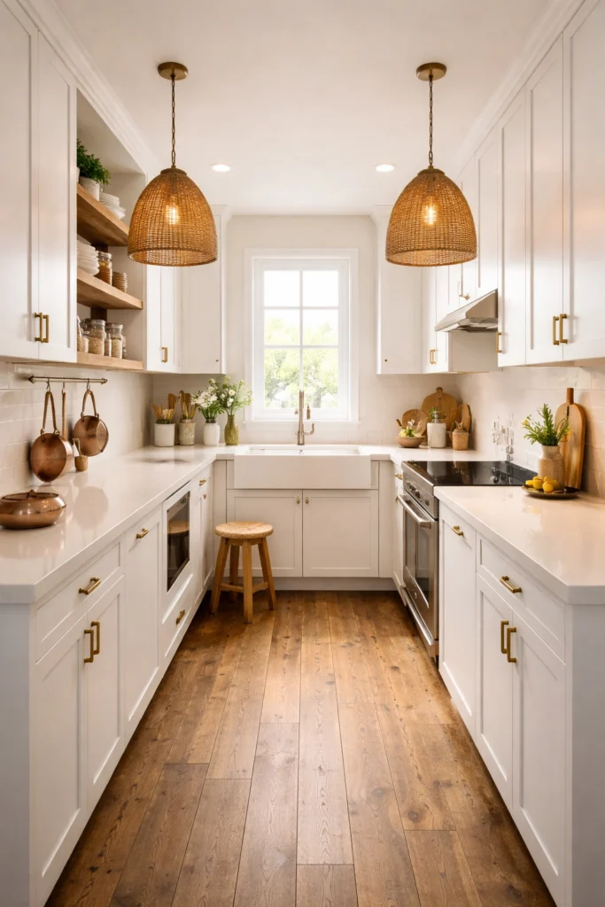 Bright Farmhouse Galley Kitchen Idea