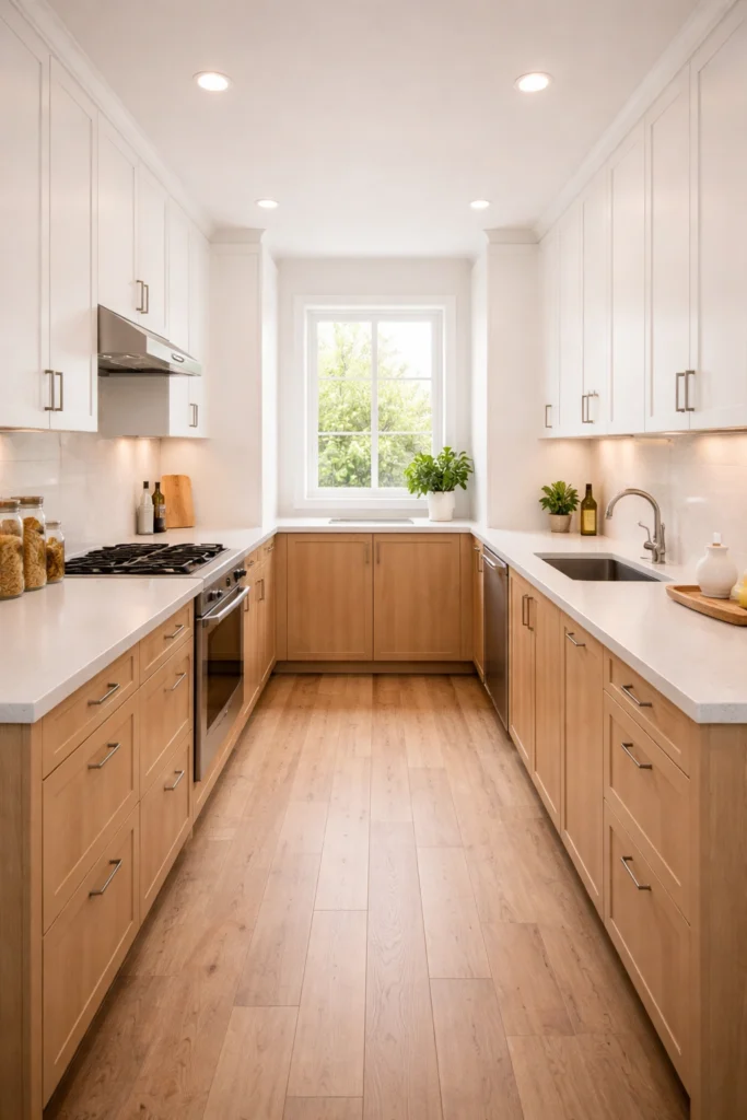 Bright Window End Galley Kitchen Idea