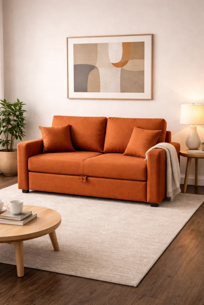 Burnt Orange Compact Sofa Bed Idea