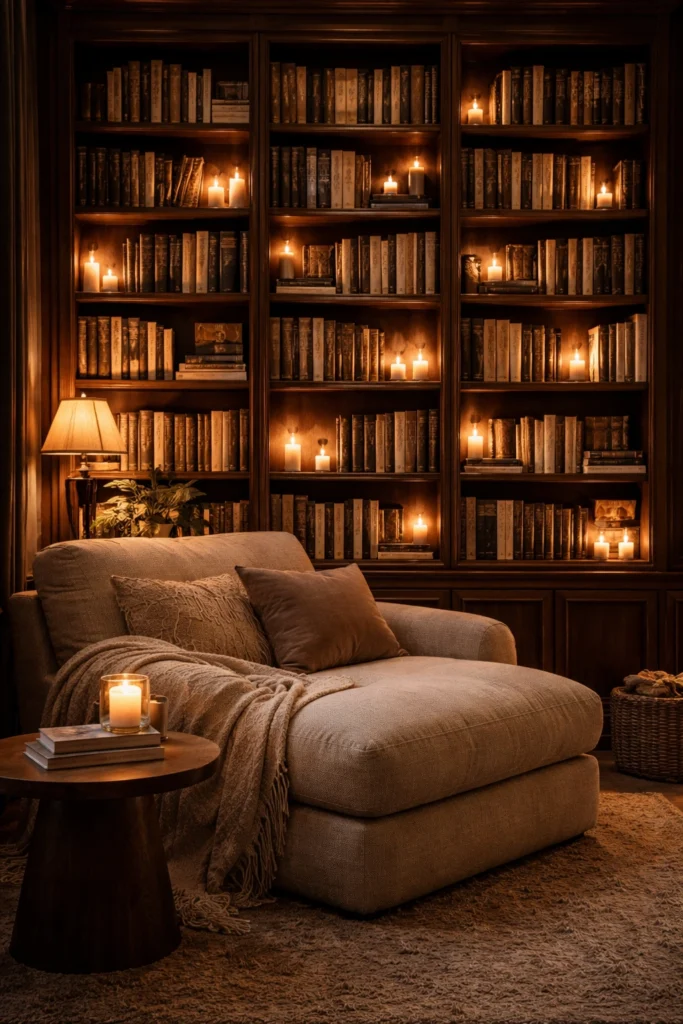 Candle Glow Library Wall Style