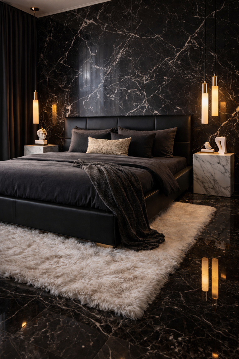 Black Marble Accent Bedroom Style