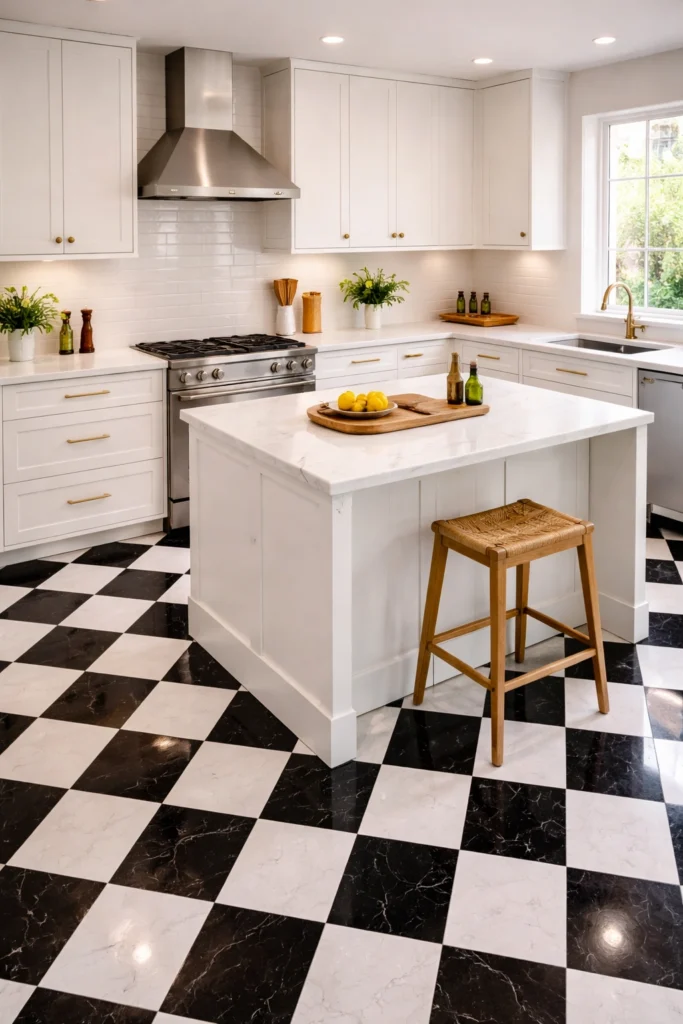 Checkerboard Floor Kitchen Idea