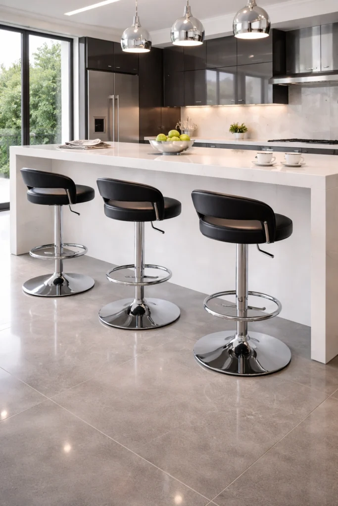 Chrome Swivel Stools with Black Leather Seats Idea