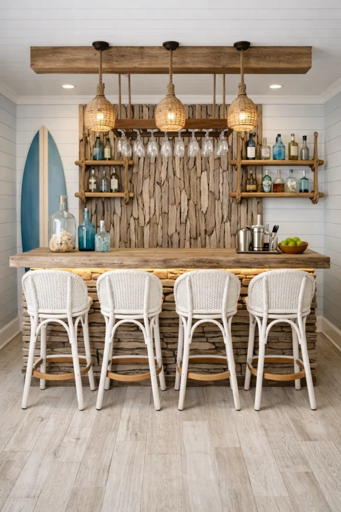 Coastal Beach Style Basement Bar Style