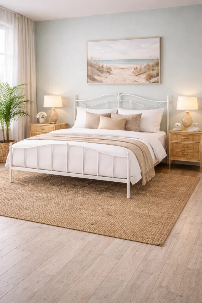Coastal White Metal Bed Style