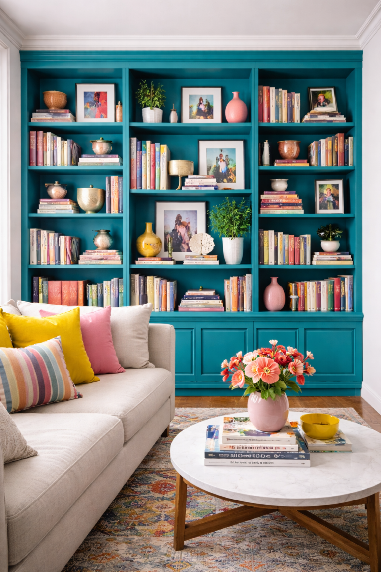 Colourful Statement Bookshelf Wall Style