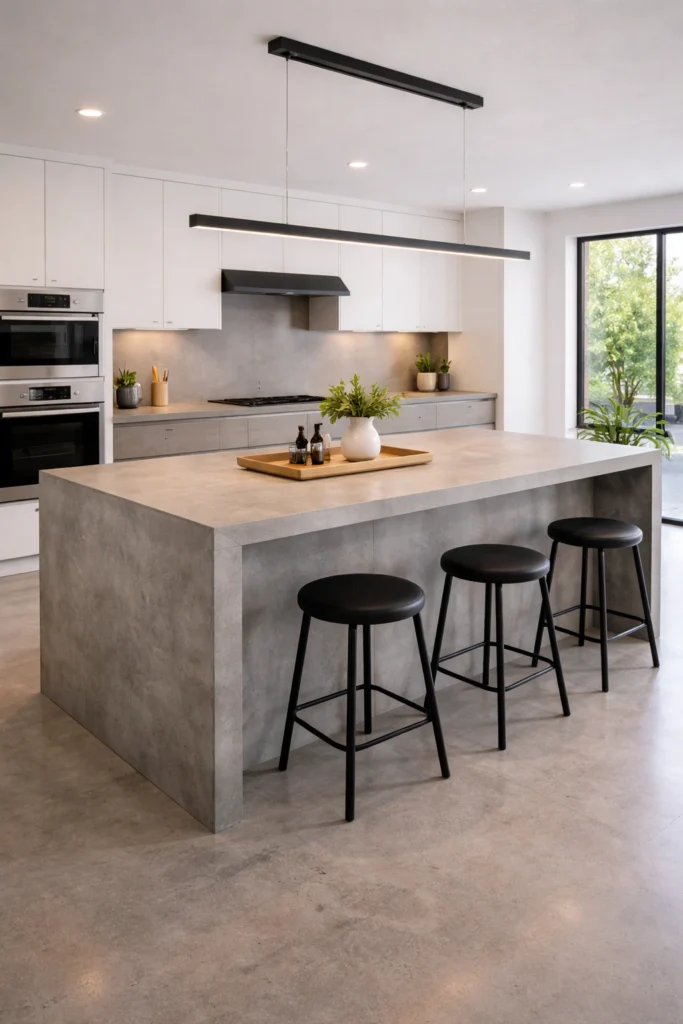 Concrete Modern Kitchen Island Idea
