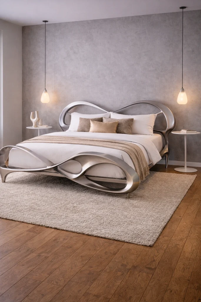 Contemporary Sculptural Metal Bed Style