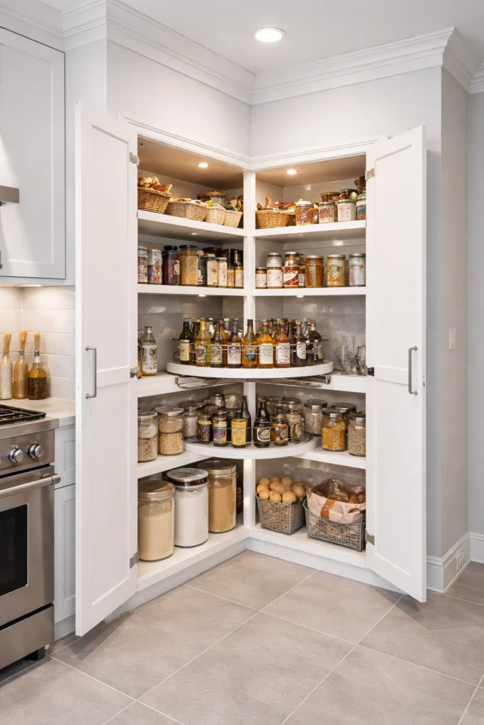 Corner Pantry With Rotating Shelves Idea
