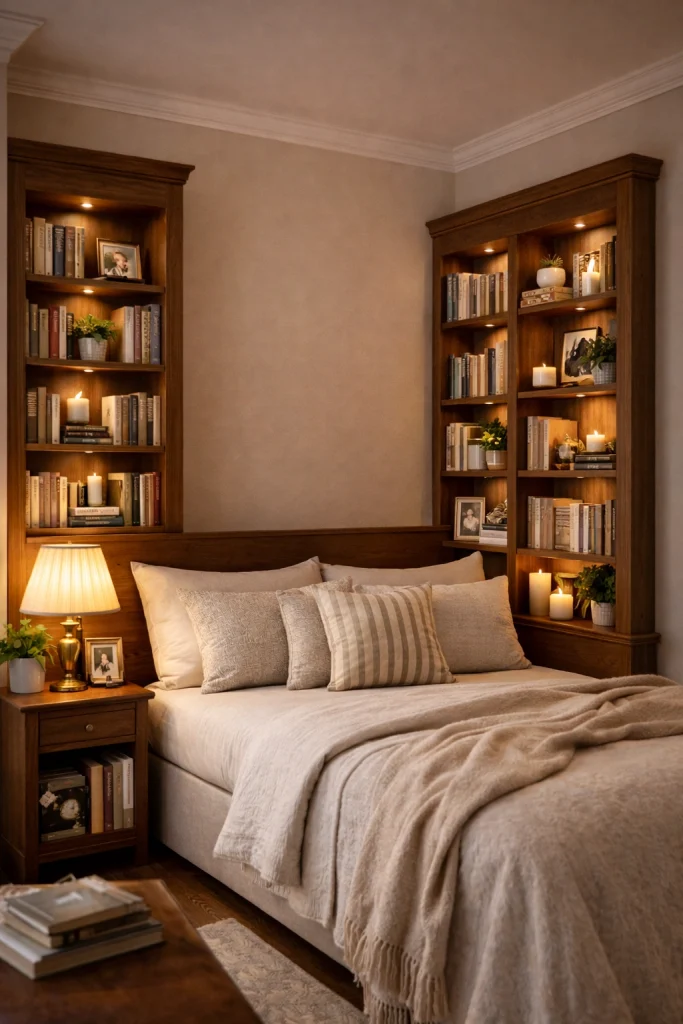 Cozy Bedroom Bookshelf Wall Style