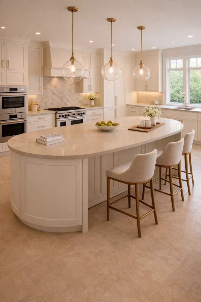 Curved Cream Luxury Kitchen Island Idea