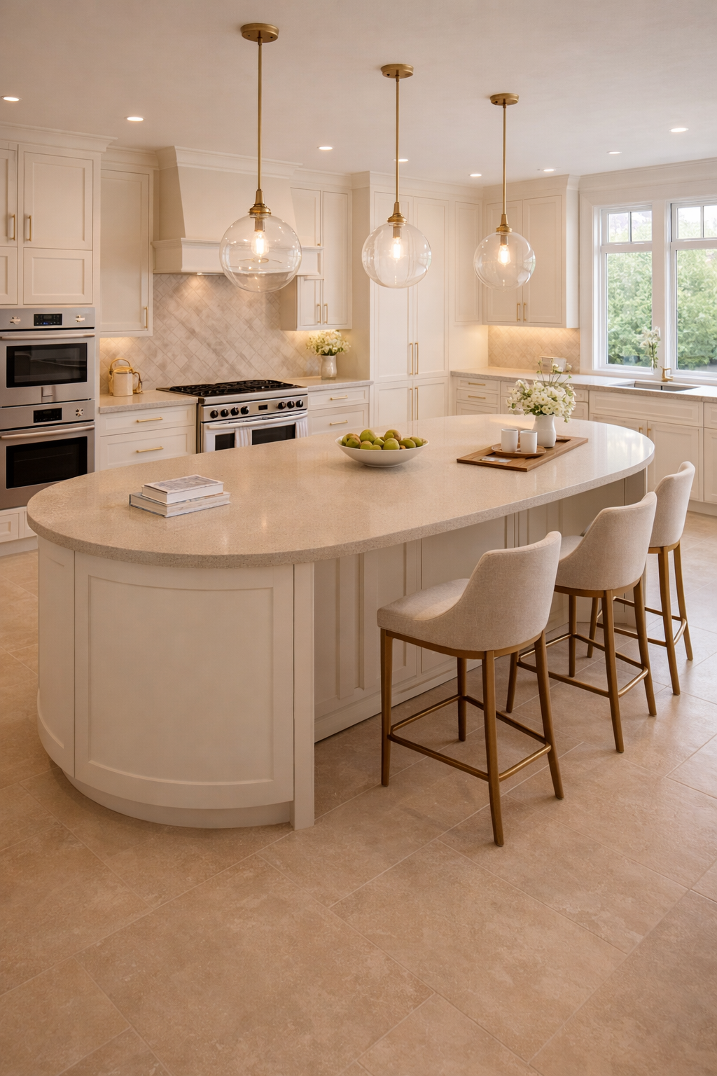 Curved Cream Luxury Kitchen Island Idea