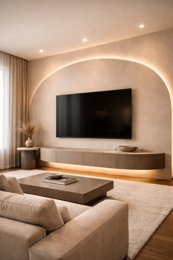 Curved Feature TV Wall with Soft Glow Idea