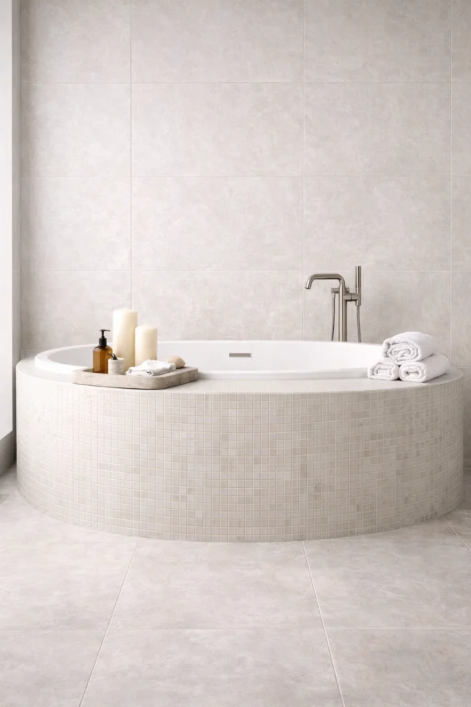 Curved Mosaic Tile Bathtub Platform Style