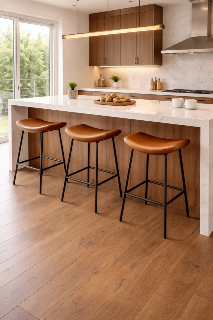 Curved Saddle Leather Kitchen Stools Idea